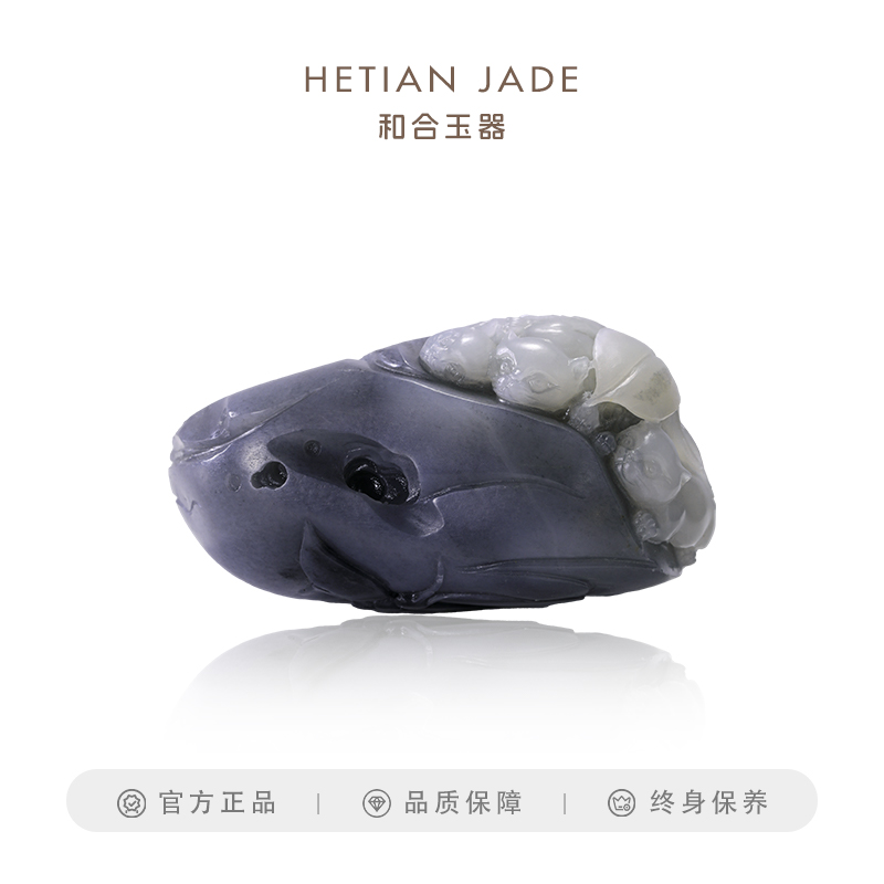 和合玉器和田玉墨玉双欢把件挂件天然玉石男女礼物