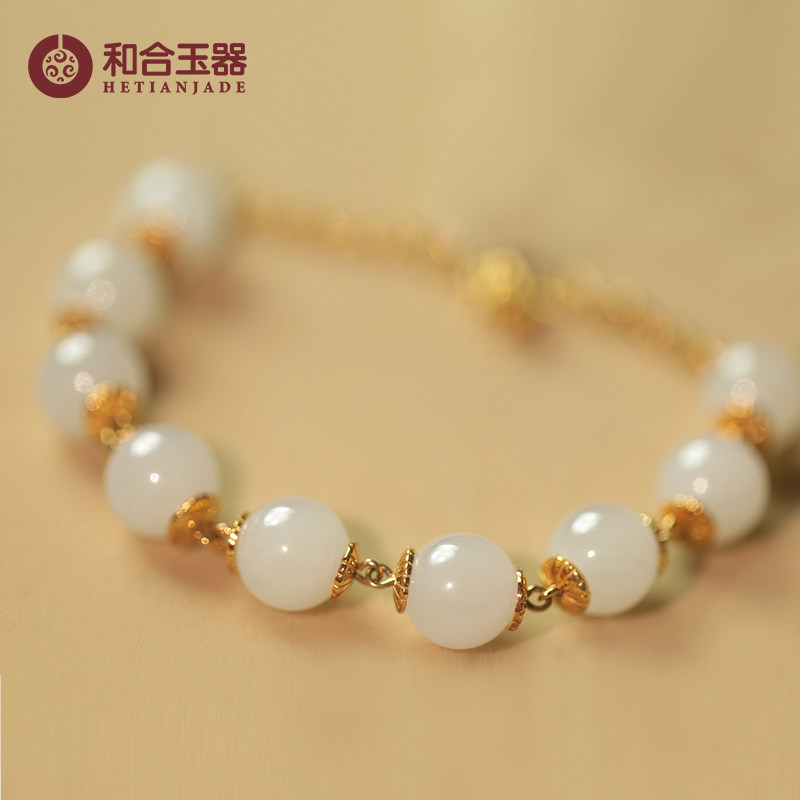 和合玉器和田玉羊脂玉18k金金镶玉手链玉环戒面手链玉珠手链碧玉