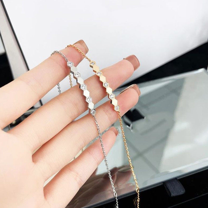 蜂巢手链18k金玫瑰金时尚镶钻叠戴蜂窝手镯女轻奢高级感菱格手饰