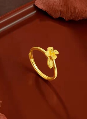 999足金24k黄金圣洁之花开口戒指