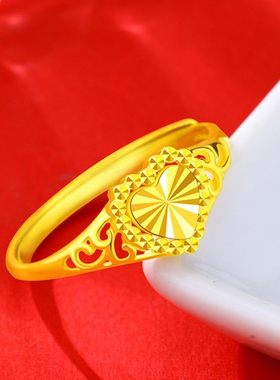 24k黄金戒指足金指环爱心戒指女