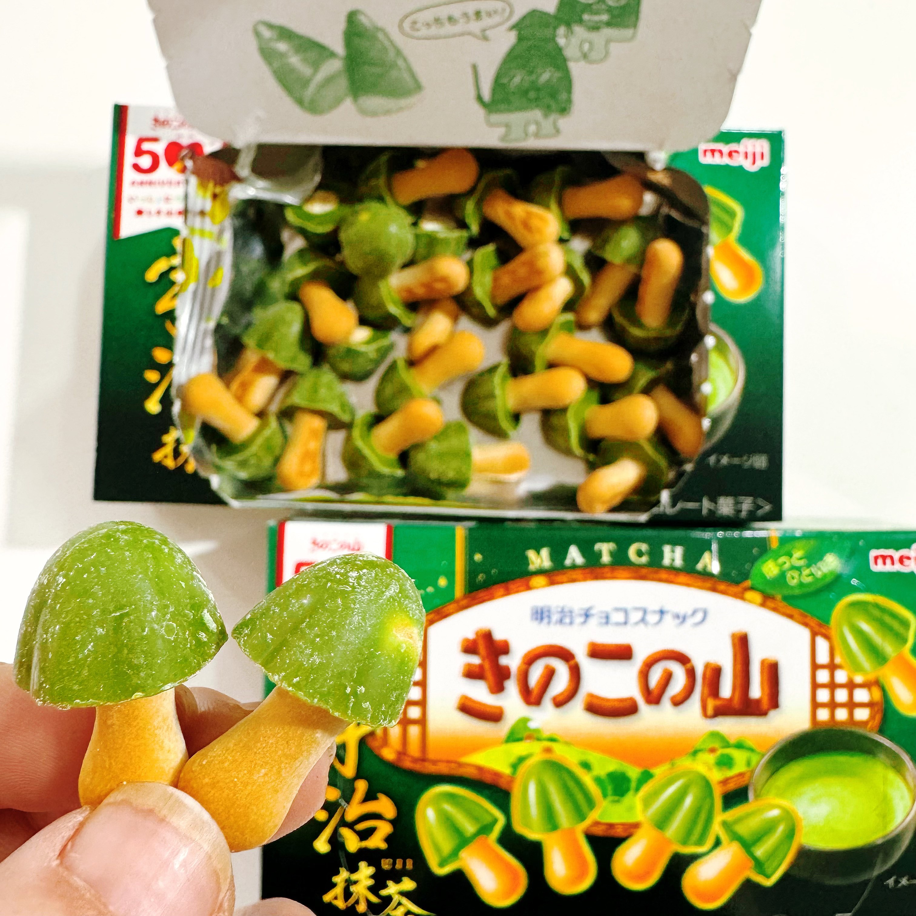 小小蘑菇~日本进口明治meiji蘑菇宇治抹茶巧克力饼干儿童零食