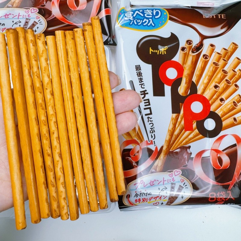 日本进口 LOTTE乐天TOPPO巧克力注心饼干棒夹心蛋卷儿童饼干零食