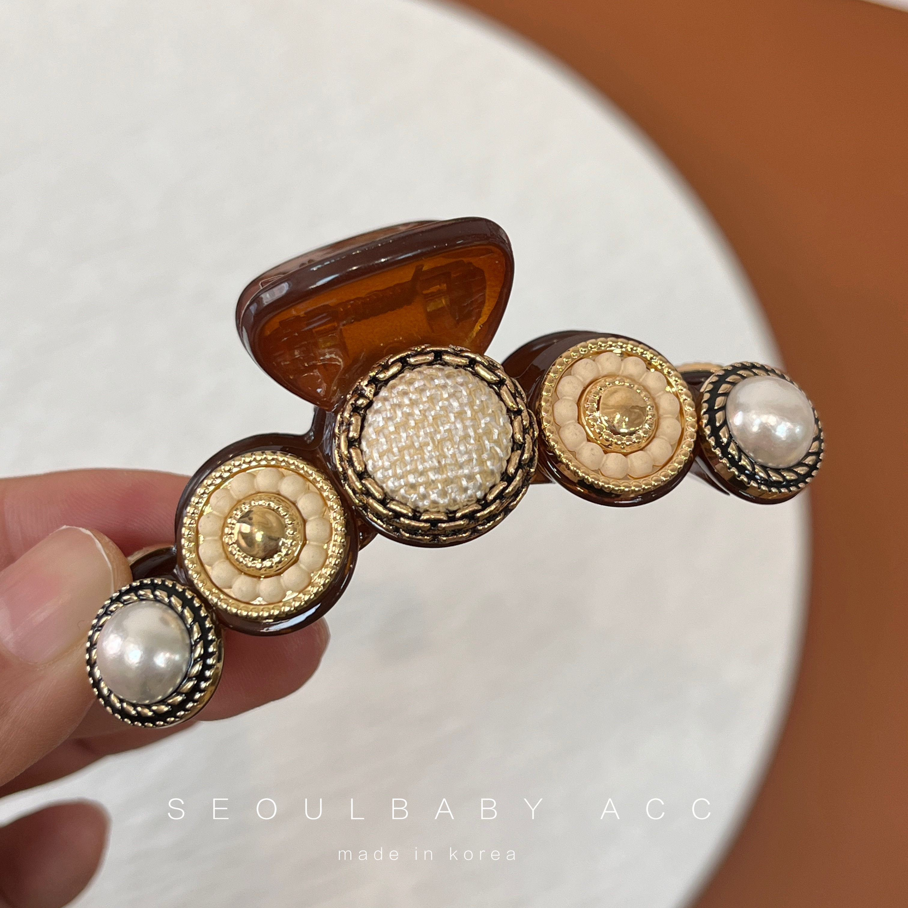 商场柜台同款 韩国进口发饰女百搭复古手工半发公主头半扎抓夹女