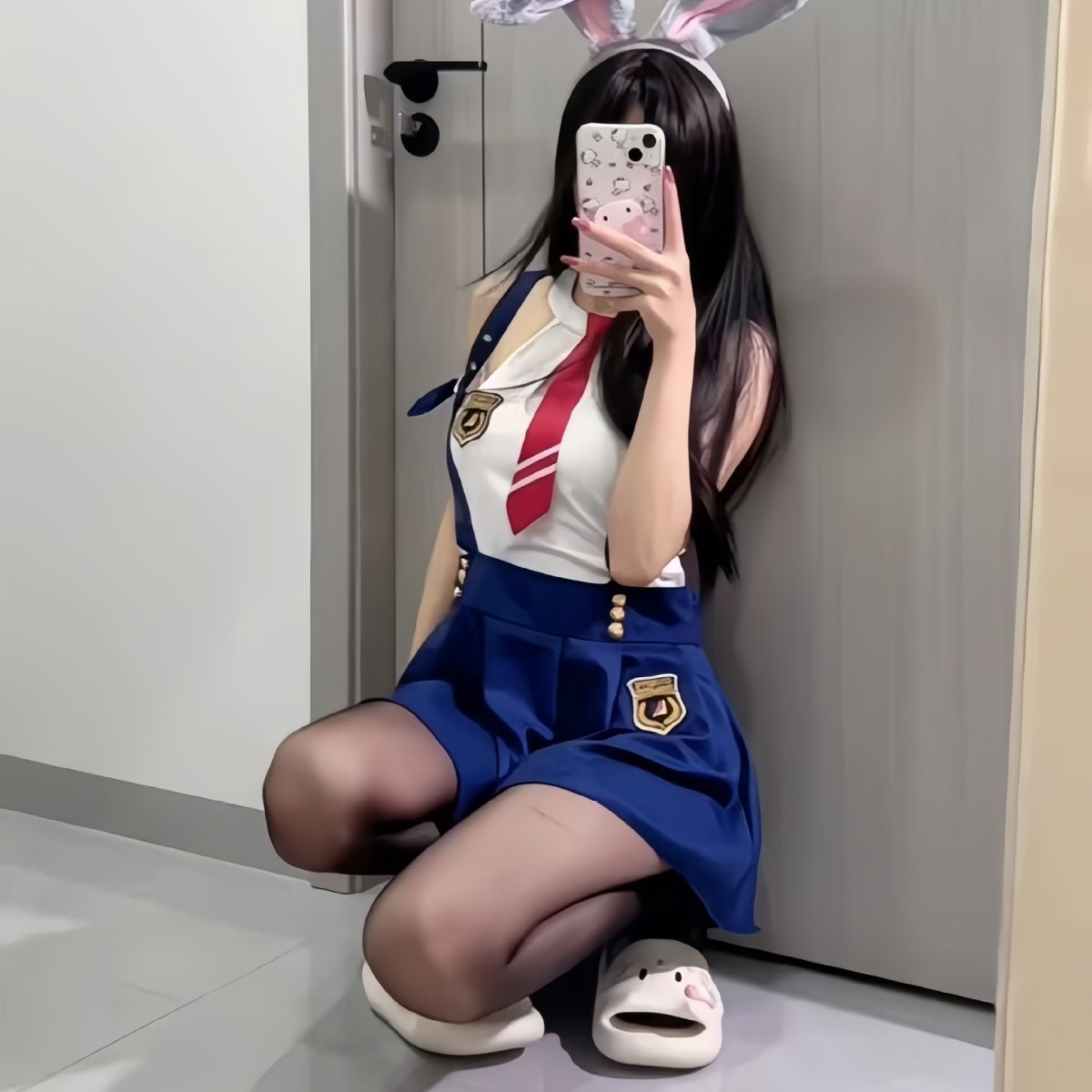 200斤性感伪娘jk制服套装短裙