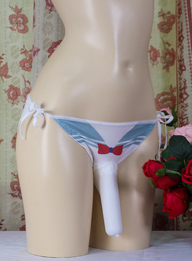 大码200斤带jj套内裤紧身印花系带低腰性感冰丝开口薄款三角裤