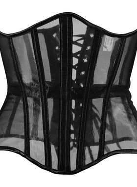 大码200斤性感透明伪娘cosplay用品束腰紧身鱼骨绑带腰封网纱透气