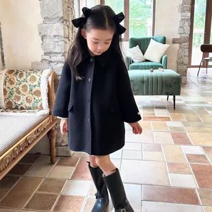 女童呢子外套秋冬装宝宝韩版复古羊绒呢中长款春秋洋气小女孩大衣