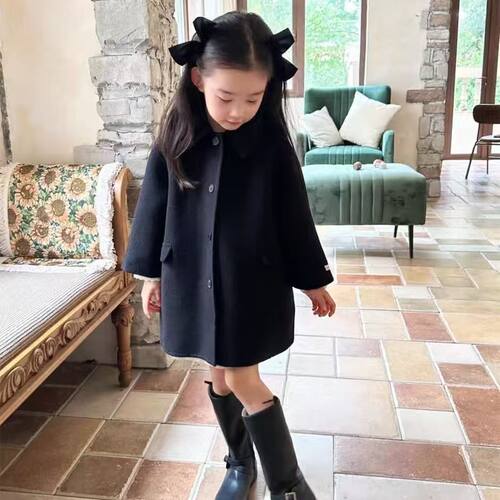 女童呢子外套秋冬装宝宝韩版复古羊绒呢中长款春秋洋气小女孩大衣