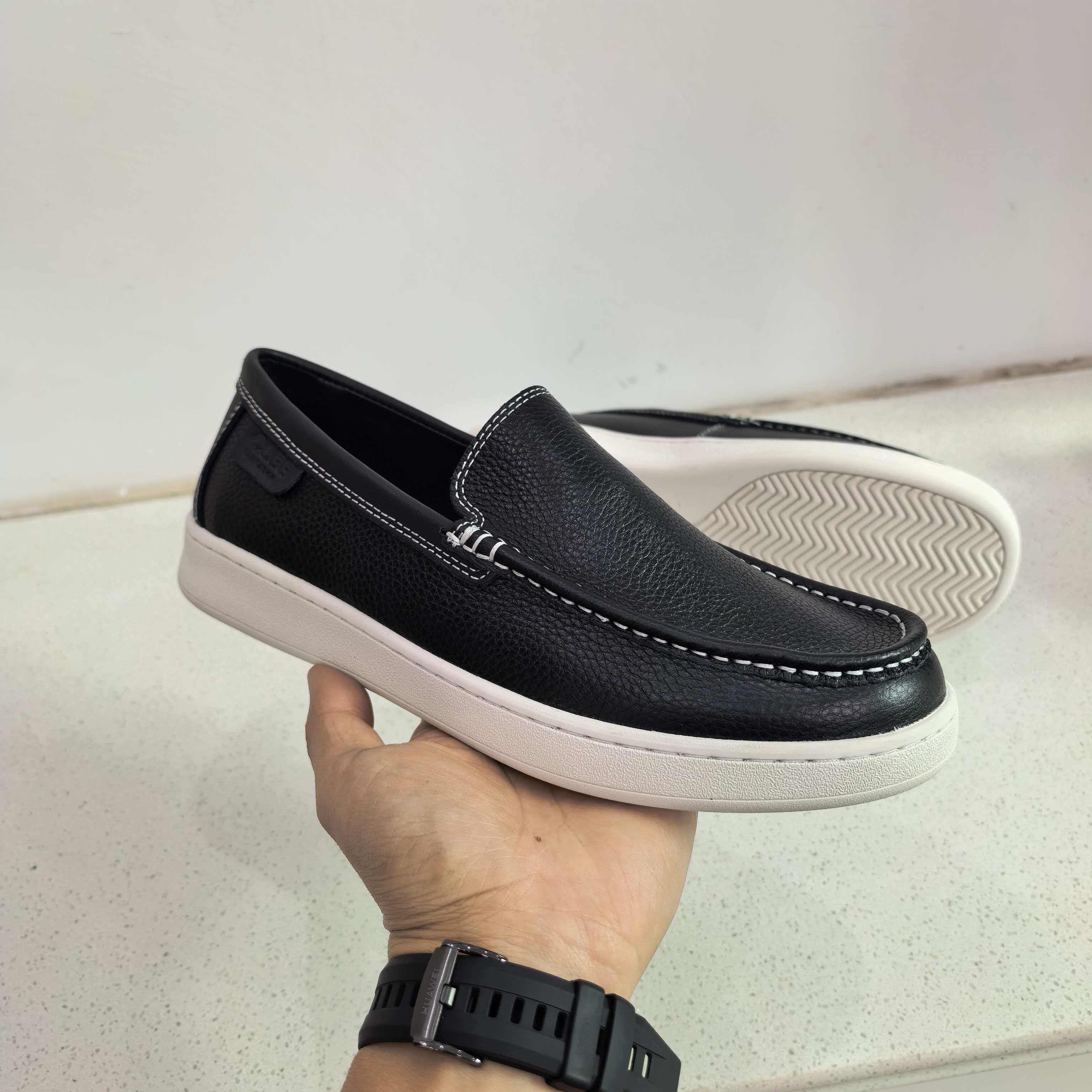 头层牛皮豆豆鞋男黑色纯白色休闲商务软底舒适百搭耐磨一脚蹬皮鞋