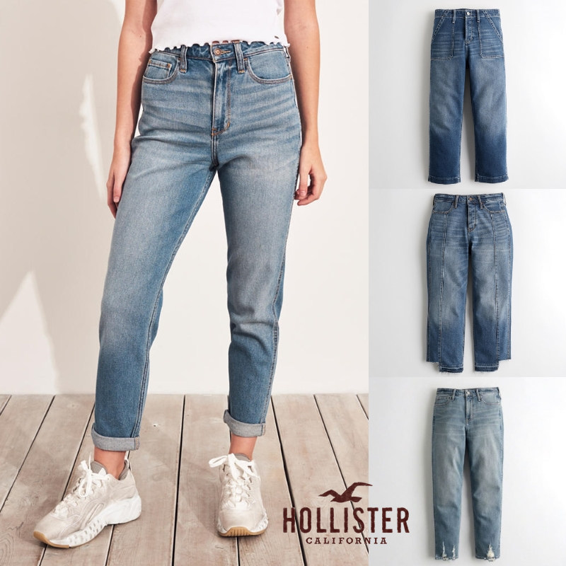 美国hollister海鸥hco破洞牛仔裤女夏季九分裤薄款宽松显瘦高腰