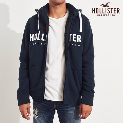 美国Hollister海鸥冬羊羔绒卫衣男开衫加绒加厚连帽修身229389