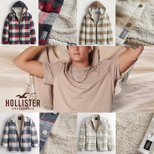 美国正品Hollister秋冬加绒加厚保暖外套开衫男夹克羊羔绒衬衫潮