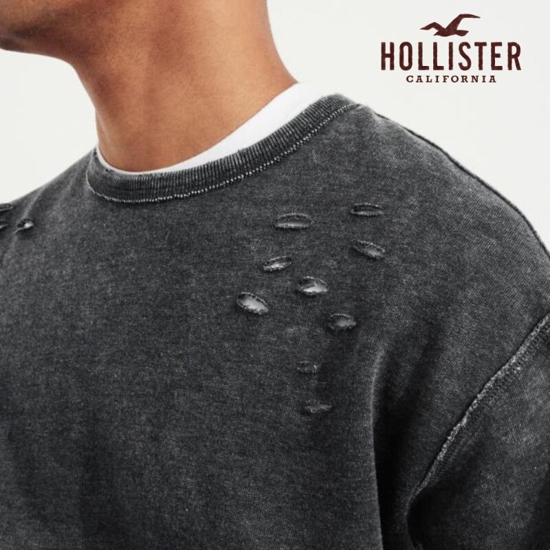 Hollister美国海鸥薄款长袖T恤男宽松打底衫圆领运动健身学生大码