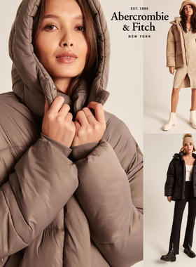 Abercrombie Fitch小鹿AF冬季风衣中长款外套女夹克加厚棉衣棉服