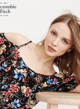 Abercrombie Fitch小鹿AF夏薄雪纺吊带连衣裙女韩版性感露肩清新