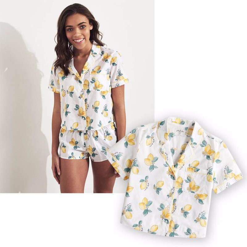 美国gilly hicks正品gh短袖睡衣女夏薄款家居服套装纯棉短裤宽松