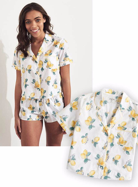 美国Gilly Hicks正品GH短袖睡衣女夏薄款家居服套装纯棉短裤宽松