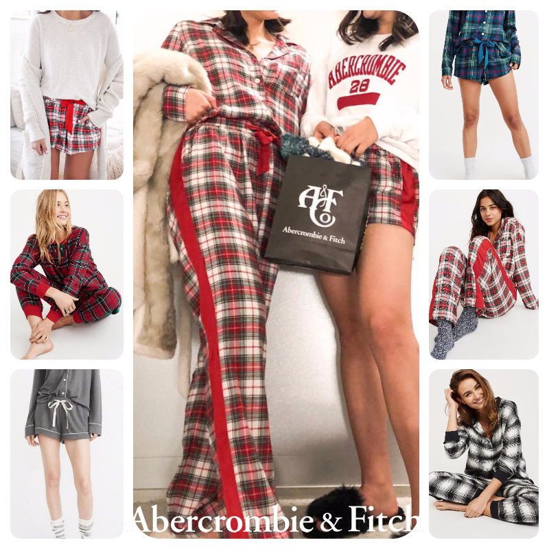 Abercrombie Fitch美国小鹿AF春款法兰绒格子睡衣套装女家居服