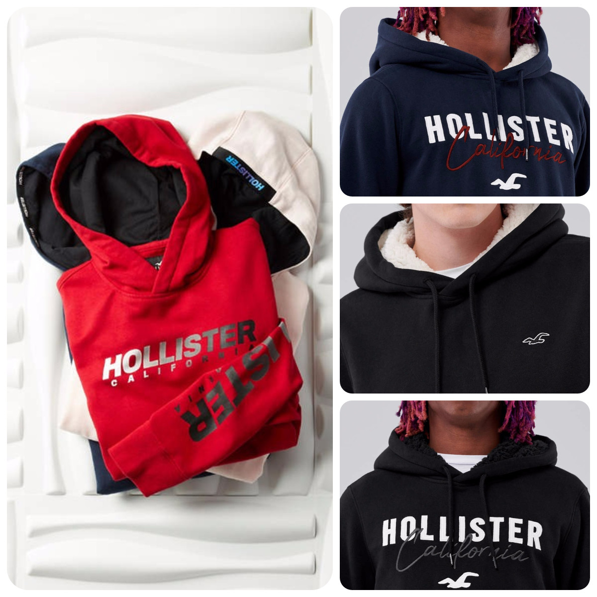 美国hollister秋冬加绒卫衣男套头连帽宽松百搭休闲外套打底学生