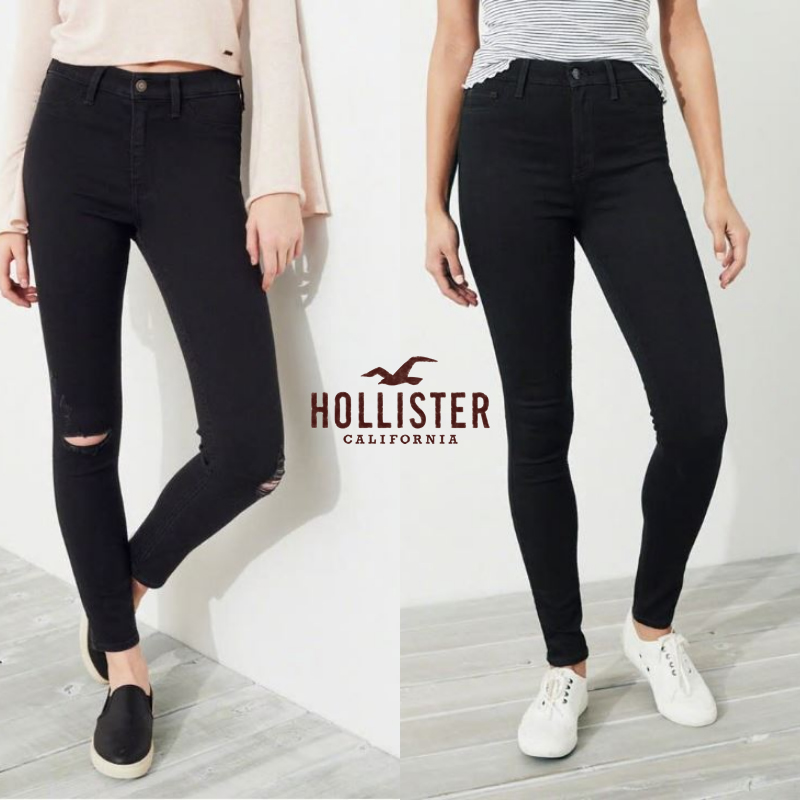 Hollister海鸥正品高腰牛仔裤女紧身弹力修身小脚打底裤显瘦九分