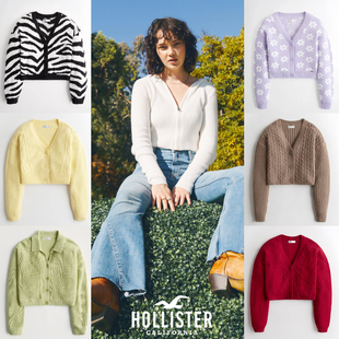 美国Hollister春秋薄毛衣开衫女海鸥Logo休闲披肩外套短款针织衫