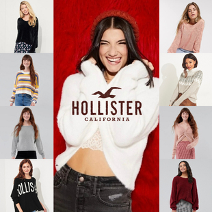Hollister海鸥秋圆领毛衣女打底宽松外穿复古针织衫休闲条纹学生