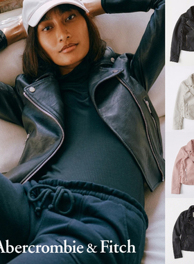 清仓不退换Abercrombie Fitch小鹿AF春秋复古机车PU皮衣外套夹克