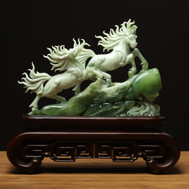 尚品美格 天然玉石岫岩玉摆件原石原色一体生肖玉马马到成功DA840