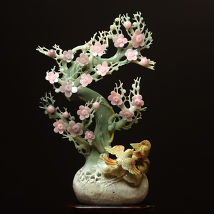 尚品美格 天然玉石大摆件原石镶嵌颜色优化精品花卉梅花礼品FA172