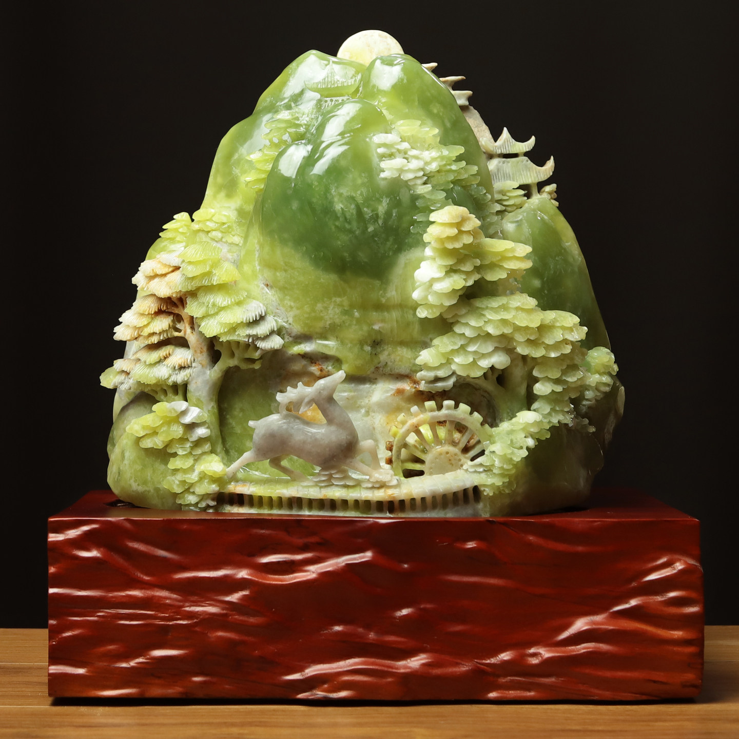 尚品美格 天然玉石岫玉桌面摆件 整料原色雕刻意境山水 礼品FA500