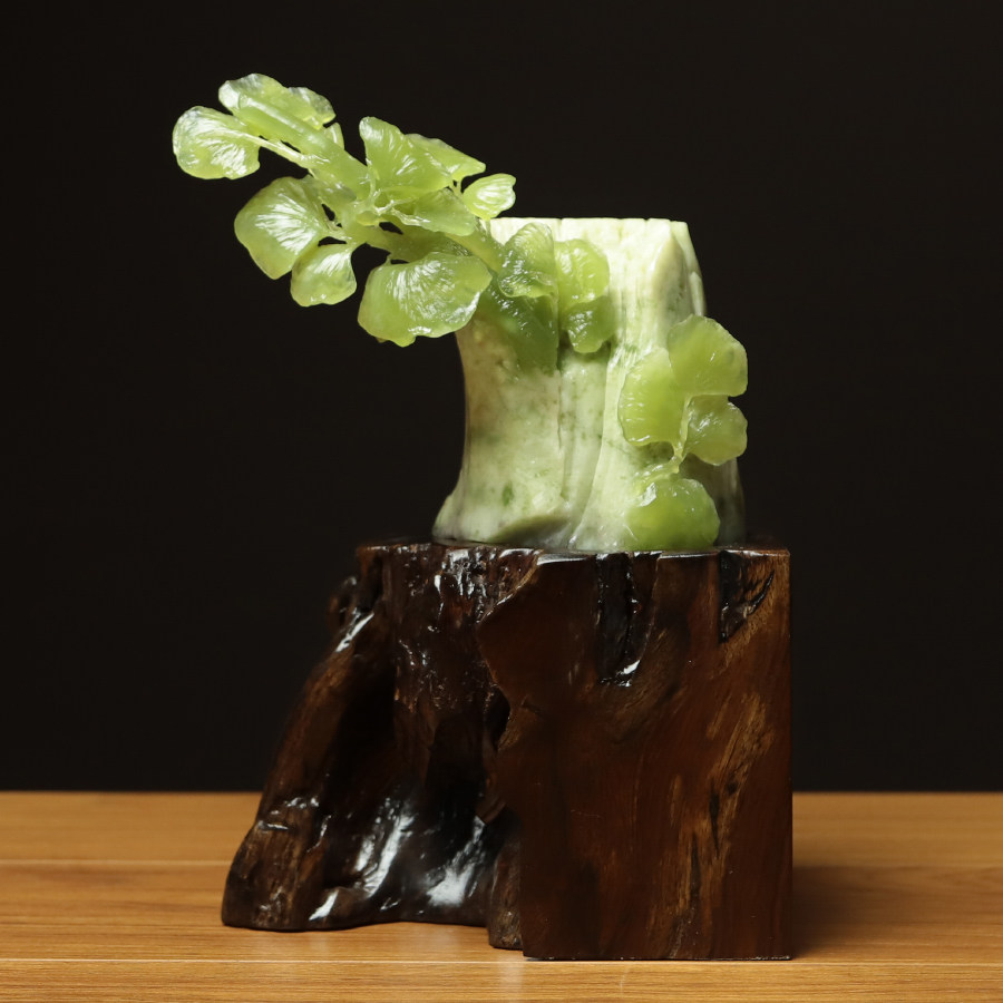 尚品美格 天然玉石岫玉摆件 精品料原石俏雕银杏树 枯木逢春EA381