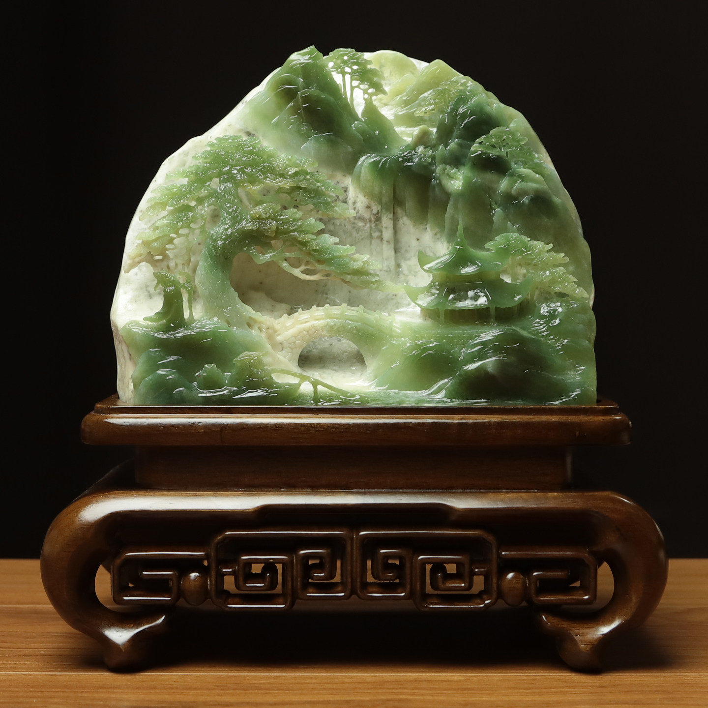 尚品美格天然玉石雕刻桌面摆件 整料原色意境山水 商务礼品FA183