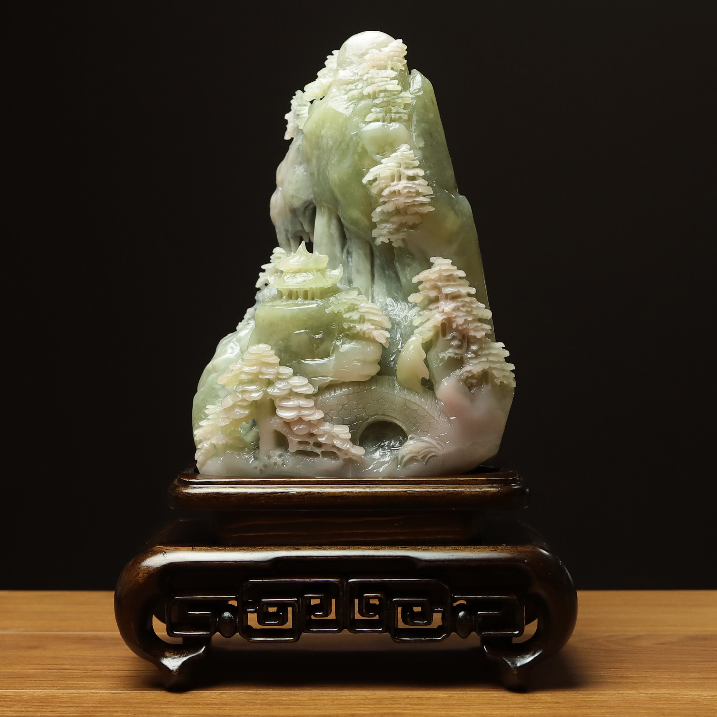 尚品美格 天然玉石雕刻桌面摆件 整料原色意境山水 高端礼品FA256