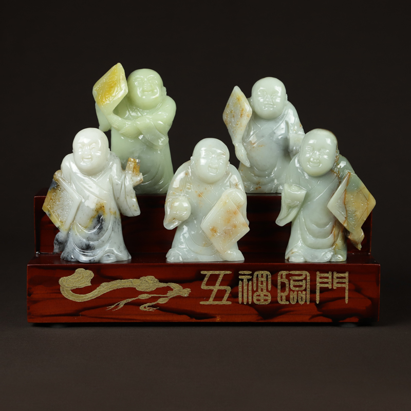 尚品美格 天然岫岩玉摆件 花玉原石手雕五福星摆件 福禄寿ba283