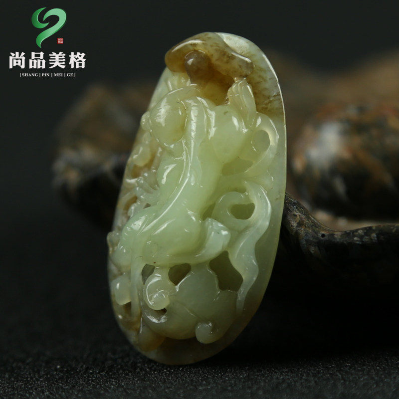 尚品美格 天然和田玉吊坠 黄白老玉糖料雕刻貔貅挂件吊坠孤品f540