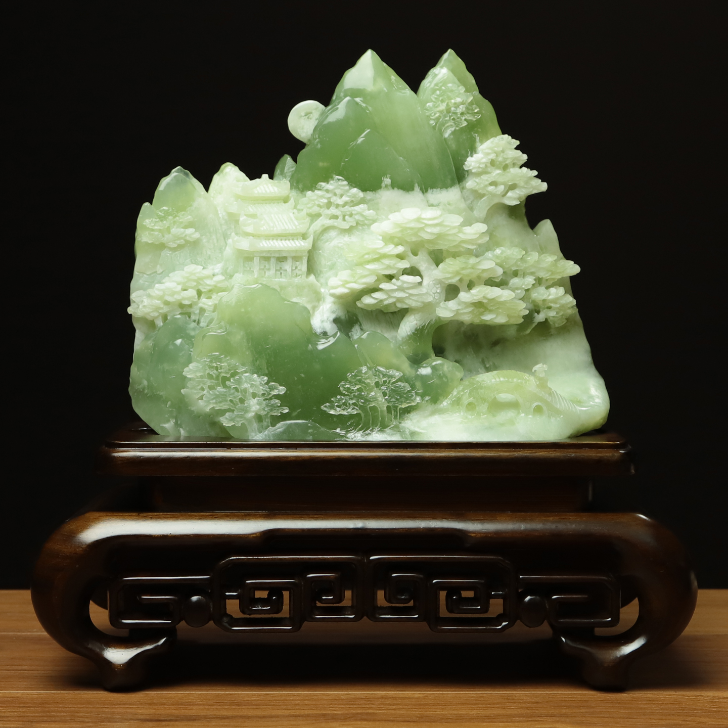 尚品美格天然玉石岫玉桌面摆件原石原色雕刻意境山水步步登高FA60