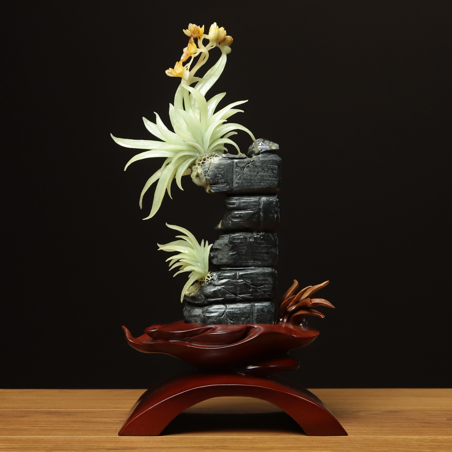 尚品美格 天然玉石岫玉摆件 保真整料原色精雕兰花 高端礼品FA250