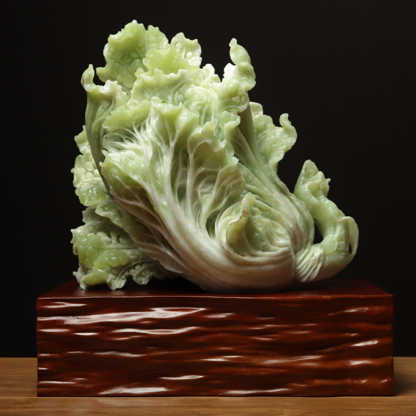 尚品美格 天然玉石岫玉摆件 原石原色精雕招财白菜 佰财聚来FA320