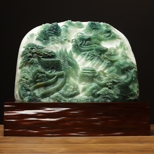 尚品美格 天然玉石大摆件保真整料原色精雕长城意境山水礼品FA261