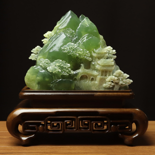 尚品美格天然玉石岫玉雕刻玄关桌面摆件 整料原色意境山水 FA175