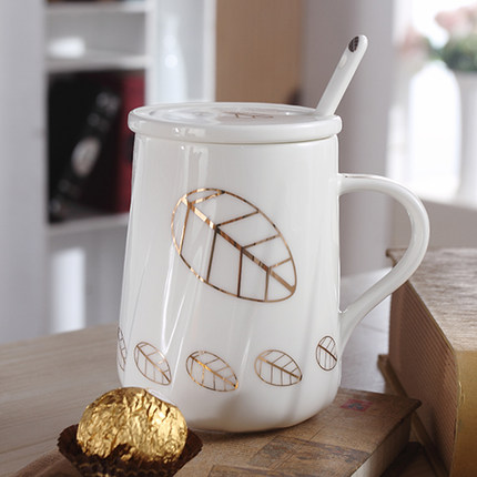 创意个性可爱陶瓷杯子水杯情侣马克杯咖啡牛奶杯带盖勺活动礼品