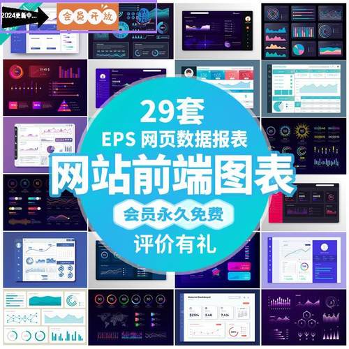 互联网站前端数据报表模板PPT科技信息图表元素EPS矢量UI设计素材