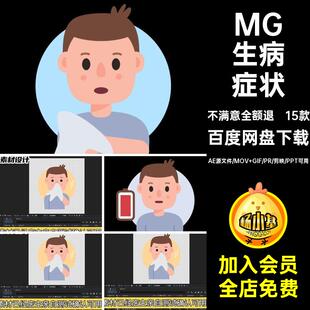 MG动画卡通人物生病症状感冒头晕发烧AE源文件透明GIFMOVPR素材