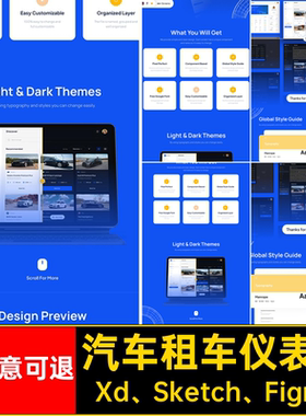 蓝色租车仪表板Xd Sketch Figma预订网页端UI界面XD汽车WebWeb