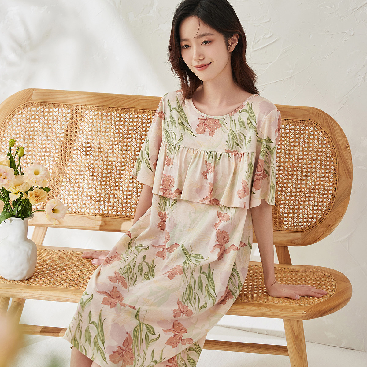 顶瓜瓜彩棉纯棉印花睡裙女25春新品顶呱呱微A版型短袖少女中长裙