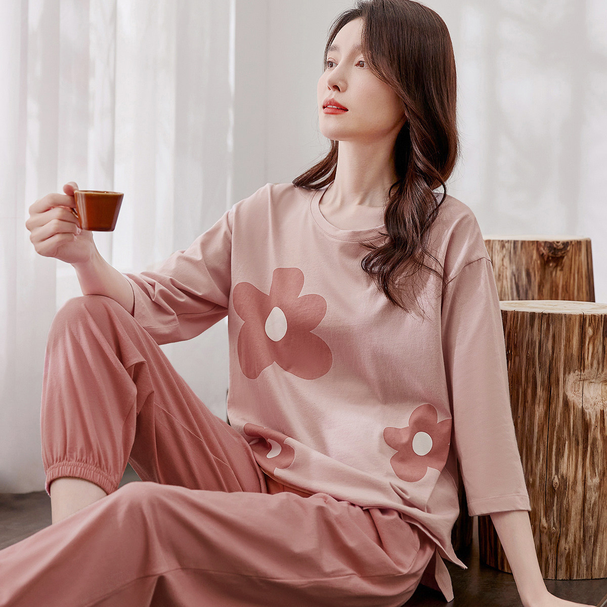 顶呱呱纯棉睡衣春夏季女士甜美七分袖长裤空调房可外穿家居服套装,女士内衣/男士内衣/家居服,睡衣/家居服套装,淘宝优惠券,粉丝福利购,淘宝优惠卷