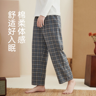 顶瓜瓜梭织格纹纯棉家居裤顶呱呱休闲舒适阳光棉秋季睡裤男士宽松