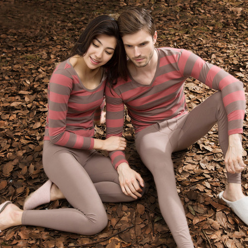 顶瓜瓜条纹保暖内衣棉毛衫套装薄