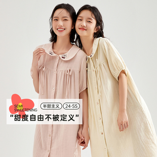 顶瓜瓜2025新款睡裙女款夏公主风娃娃领女士A类纯棉双层纱家居裙